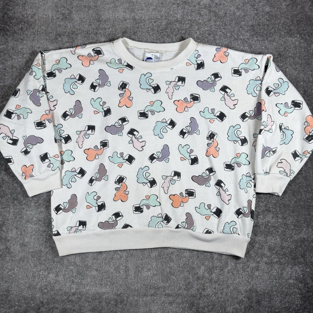 Vintage Crewneck Sweatshirt Women's XL White Paints Cans Splatter AOP